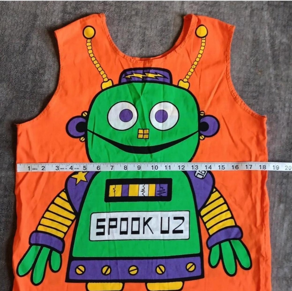Cute 70s 80s Vintage Orange Robot Kids Halloween Costume With Treat Sack Spookuz - Picture 4 of 9